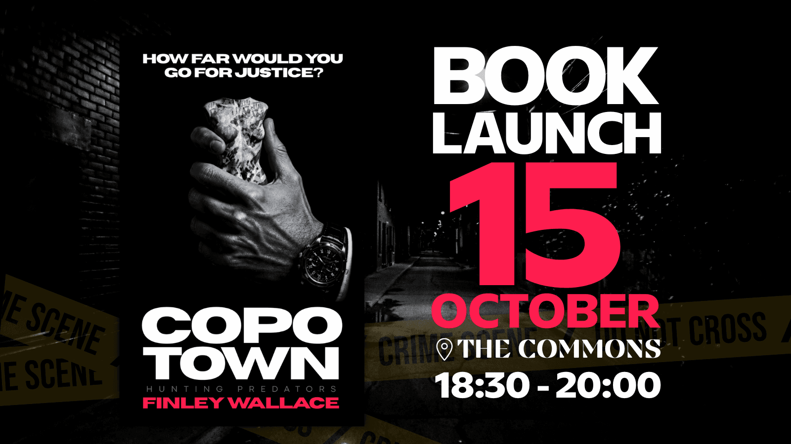 Copo Town: Hunting Predators book launch — Thursday 15 October 2026 at The Commons, Surfers Corner, Beach Road, Muizenberg, Cape Town